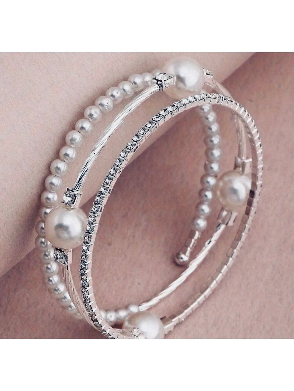 New - Gorgeous - Fashion Boho Wrap Faux Pearl Bracelet with Zirconia accents